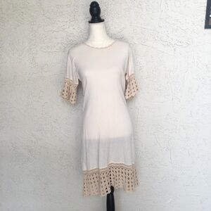 VTG Marelli  Dress Small Crochet Trim Embroidered Lagenlook Cotton Semi-sheer